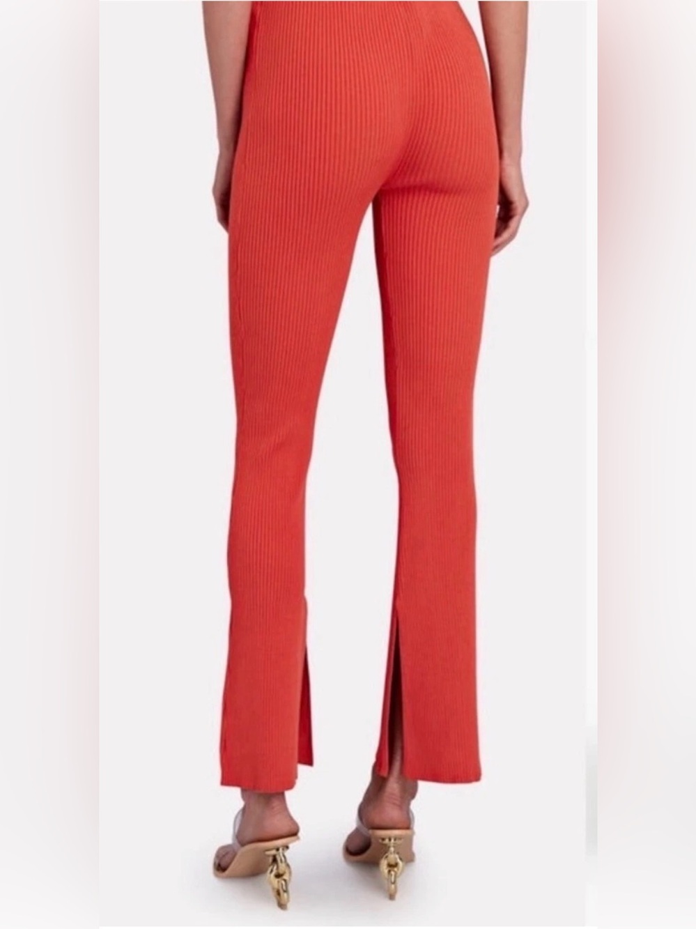 Le Ore Rimini Ribbed Knit Flare Pant Women's S Orange Spice Split Leg Pull On - Picture 4 of 13